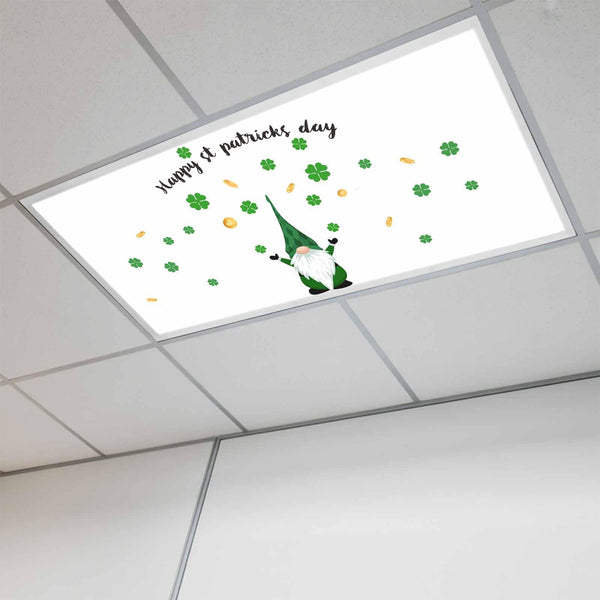 Saint Patrick's Day Fluorescent Light Covers 1 Pack Happy Cute Green Hat Gnome Lucky Shamrocks Plant Coin Magnetic Fluorescent Ceiling Lights Filters for Office Classroom Home Drop Ceiling 4x2 Feet