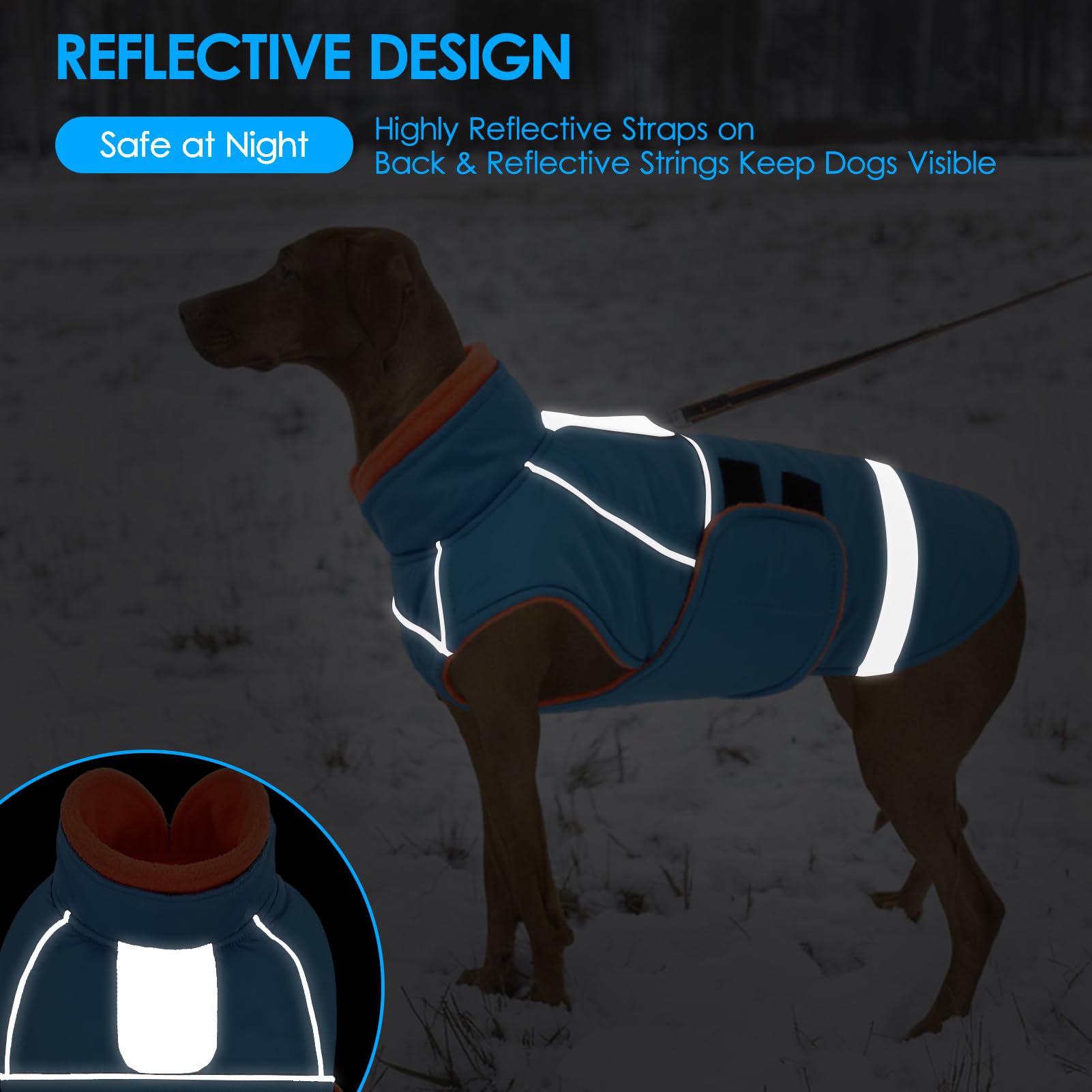 KOESON Dog Coat, Warm Dog Winter Coat with Fleece Lining, Windproof Cold Weather Coats for Labrador Retriever, German Shepherd, Reflective & Waterproof Pet Snow Jacket with Leash Hole, Turquoise XL