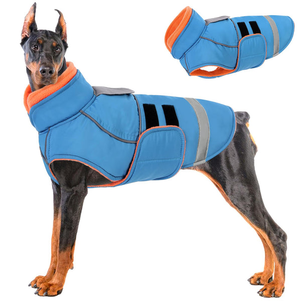 KOESON Dog Coat, Warm Dog Winter Coat with Fleece Lining, Windproof Cold Weather Coats for Labrador Retriever, German Shepherd, Reflective & Waterproof Pet Snow Jacket with Leash Hole, Turquoise XL