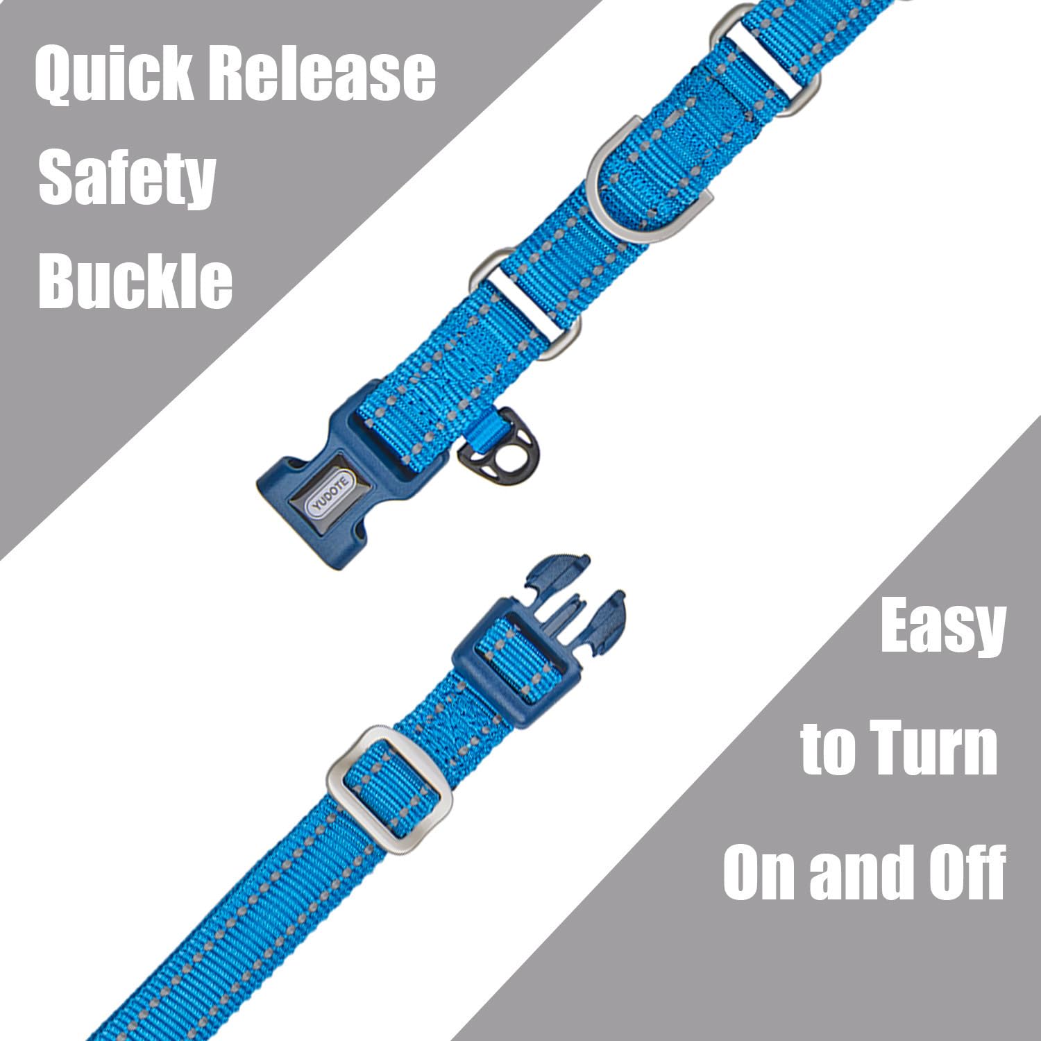 YUDOTE Reflective Martingale Collar for Dogs with Quick Snap Buckle Anti-Pull Nylon Safe Slip Collars for Easy Walking,Blue,Medium