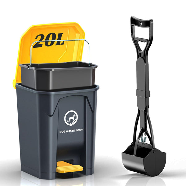 Outdoor Dog Poop Trash Can & Plastic Pooper Scooper Set for Yard - 20L/5.2 Gallen Dog Waste Disposal Station with Inner Bucket