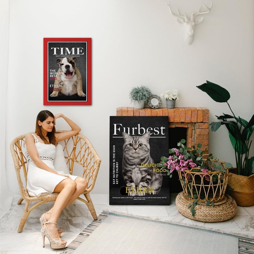 Vomokim Personalized Dog Photo Canvas Prints Wall Art Animal Portrait Magazine Style Poster Prints Framed Home Decor Custom Picture Photo Canvas Poster Housewarming Gift dor Dog Lovers