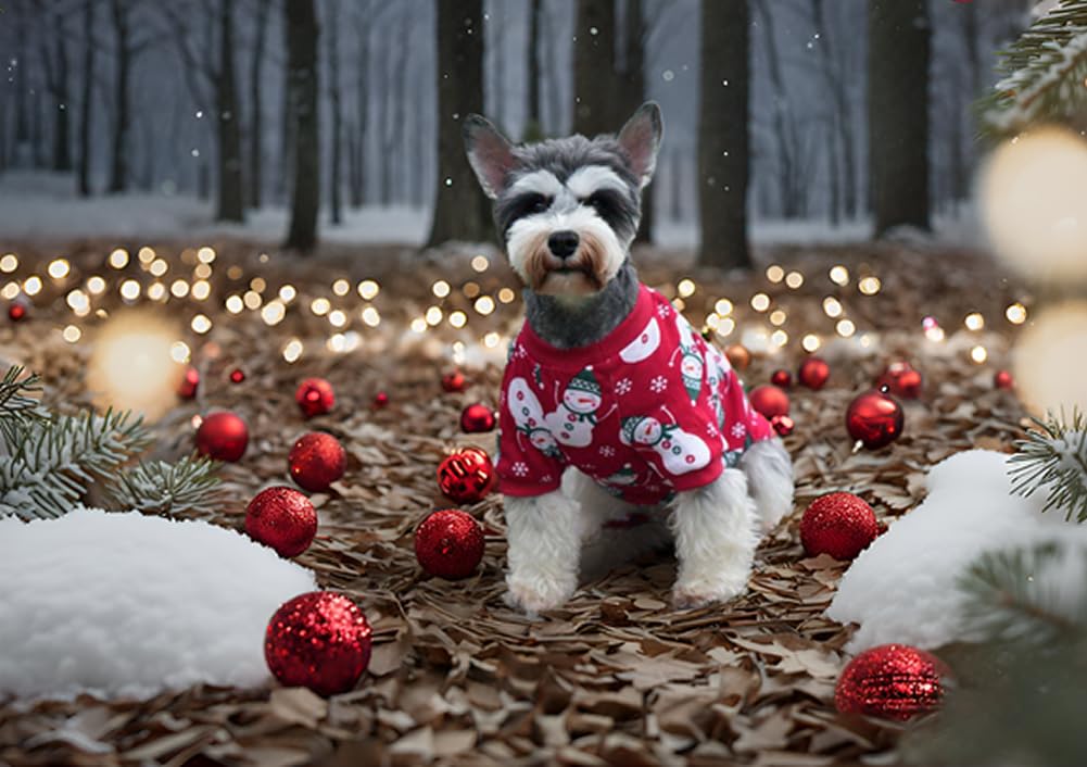 Lanyarco Cute Snowman Dog Pajama Reindeer Small Pet Clothes Christmas Dog Pajamas Shirts, Red Back Length 12" Small