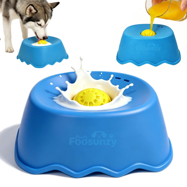 Slow Feeder Dog Bowls for Liquid Treats with Rolling Ball, Interactive Dog Lick Bowl for Bone Broth, Yogurt & Wet Food, Anti-Slip Lick Toy for Anxiety Relief & Post-Op Nutrition (1, Blue)