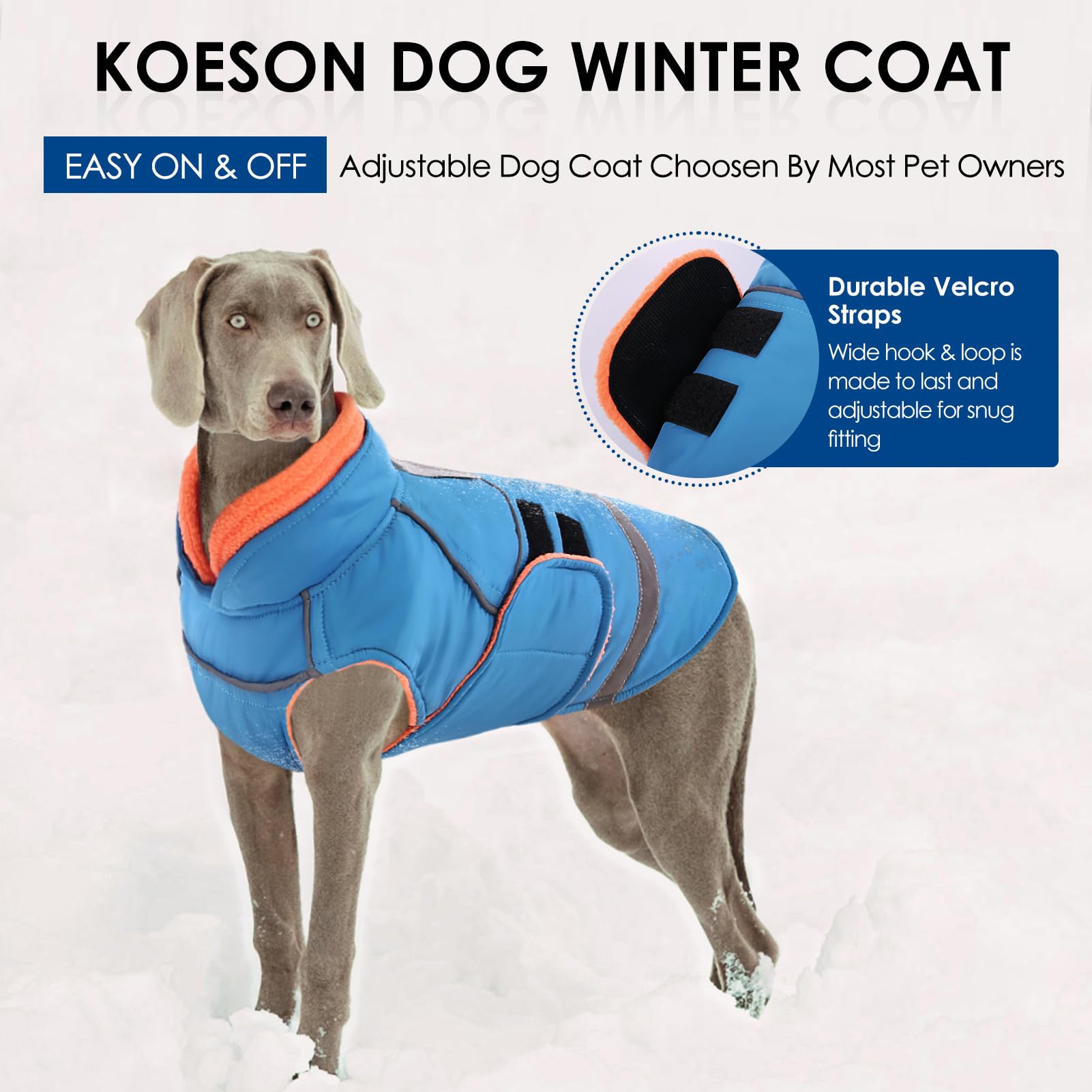 KOESON Dog Coat, Warm Dog Winter Coat with Fleece Lining, Windproof Cold Weather Coats for Labrador Retriever, German Shepherd, Reflective & Waterproof Pet Snow Jacket with Leash Hole, Turquoise XL
