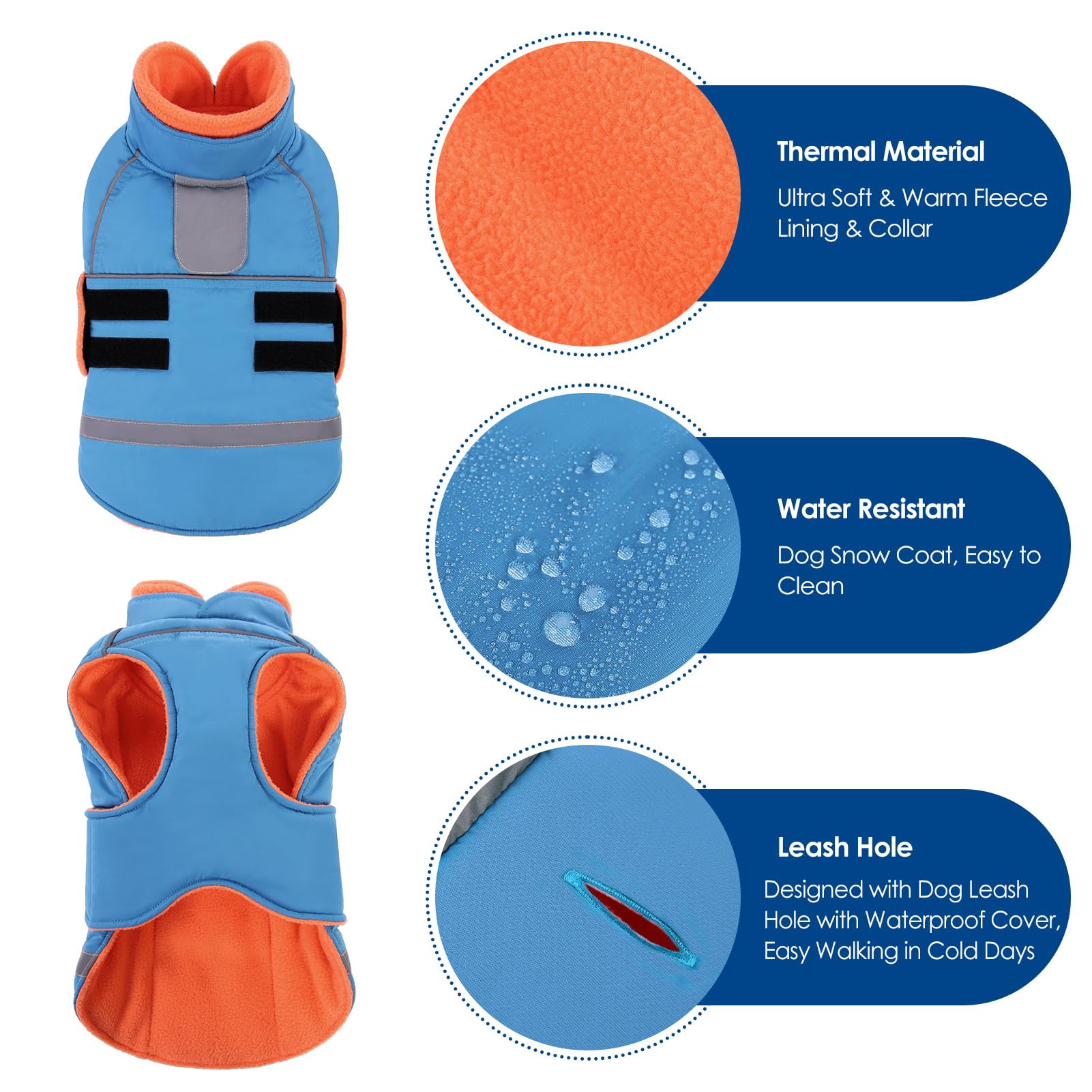 KOESON Dog Coat, Warm Dog Winter Coat with Fleece Lining, Windproof Cold Weather Coats for Labrador Retriever, German Shepherd, Reflective & Waterproof Pet Snow Jacket with Leash Hole, Turquoise XL