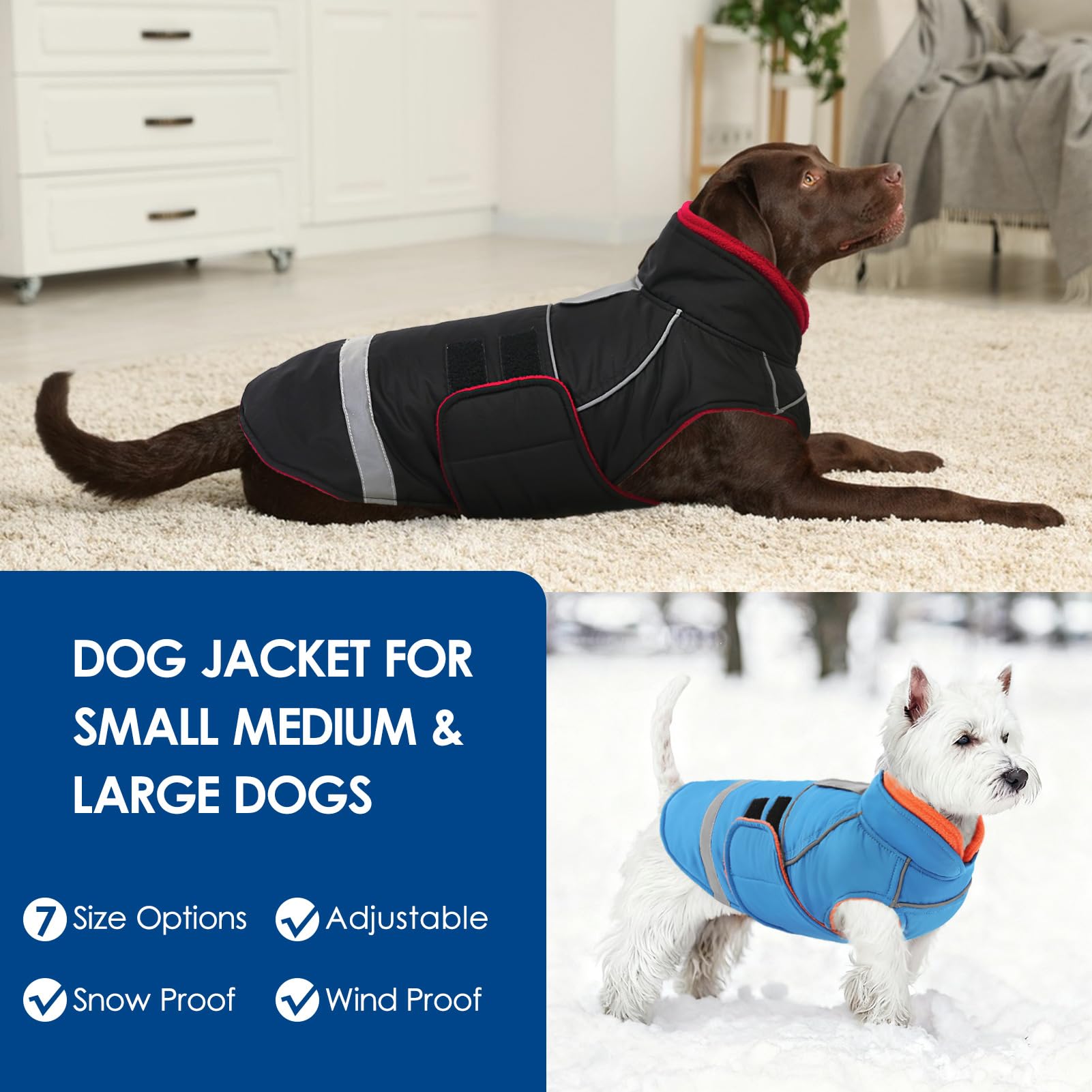 KOESON Dog Coat, Warm Dog Winter Coat with Fleece Lining, Windproof Cold Weather Coats for Labrador Retriever, German Shepherd, Reflective & Waterproof Pet Snow Jacket with Leash Hole, Turquoise XL