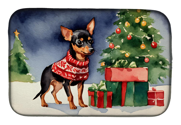 Caroline's Treasures DAC2706DDM Miniature Pinscher Cozy Christmas Dish Drying Mat Absorbent Dish Drying Mat Pad for Kitchen Counter Dish Drainer Mat for Countertop, 14 x 21", Multicolor