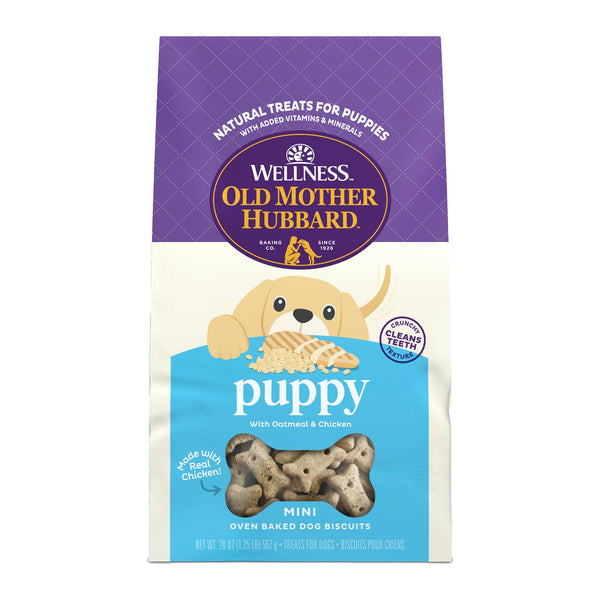 Wellness Old Mother Hubbard Classic Puppy Dog Biscuits, Natural Training Treats, Oatmeal and Chicken Flavor, Mini Size, 20 oz Bag