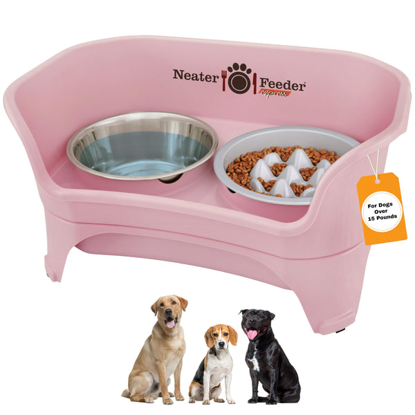 Neater Feeder Express Mess Proof Dog Bowls Elevated for Medium and Large Breed – Made in USA – No Spill Raised Slow Feeder Elevated Dog Bowl Stand, Slow Feed Food and Water Bowl Set, Pink
