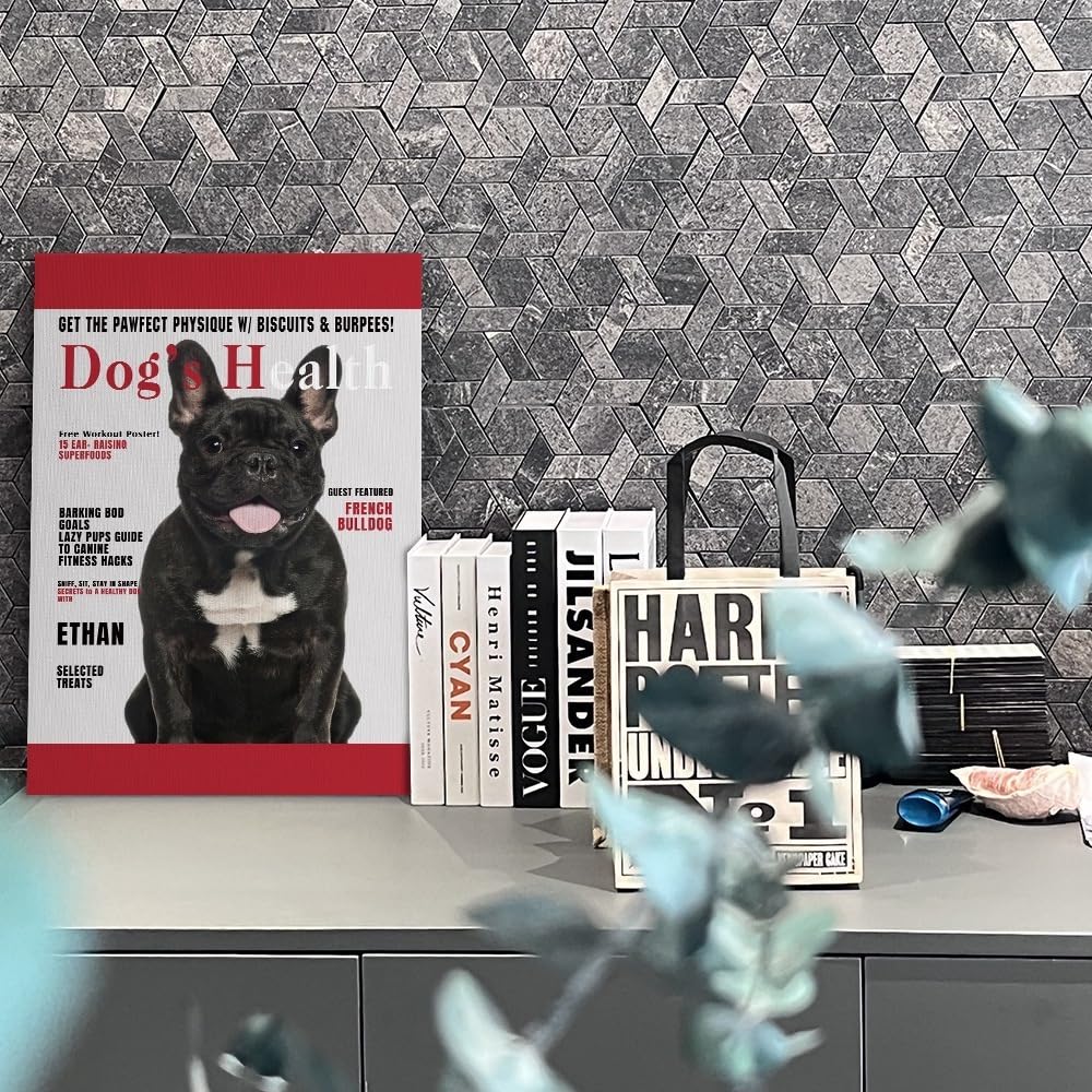Vomokim Personalized Dog Photo Canvas Prints Wall Art Animal Portrait Magazine Style Poster Prints Framed Home Decor Custom Picture Photo Canvas Poster Housewarming Gift dor Dog Lovers