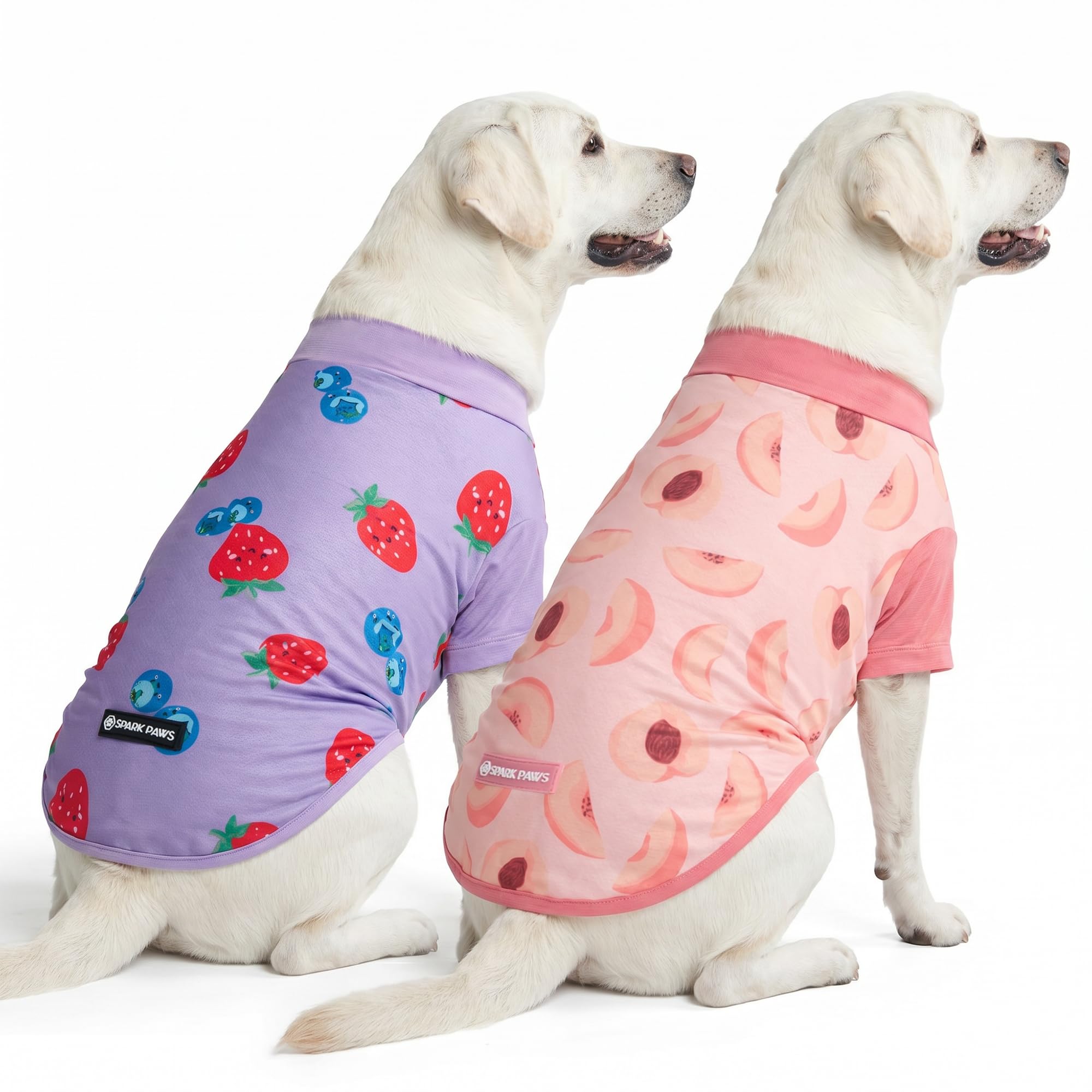 Spark Paws Sunblock Dog T-Shirt, SPF30 Protection, Lightweight Breathable Quick Dry for Dogs with Sensitive Skin - Berries & Peaches (Set of 2) - Size 3XL