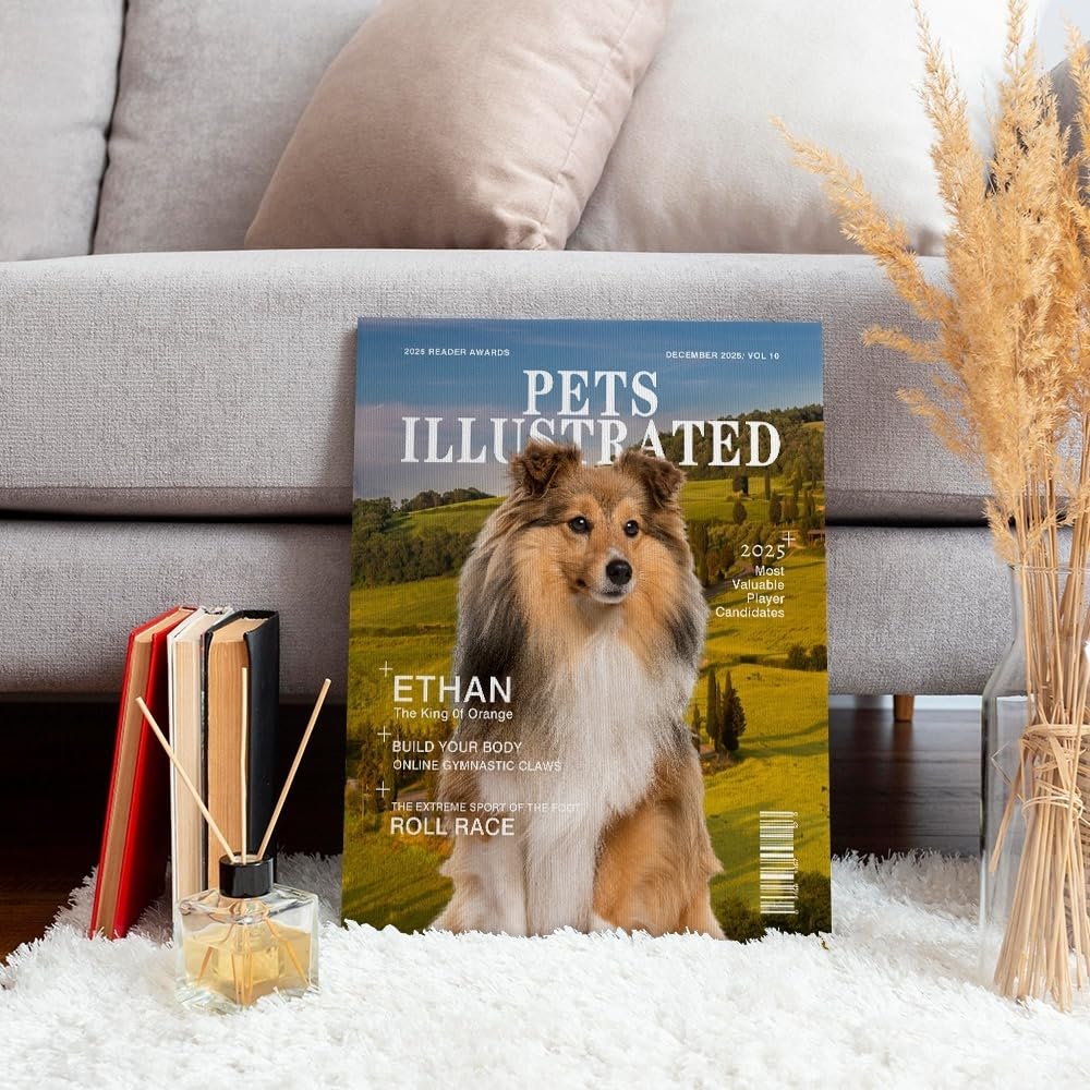 Vomokim Personalized Dog Photo Canvas Prints Wall Art Animal Portrait Magazine Style Poster Prints Framed Home Decor Custom Picture Photo Canvas Poster Housewarming Gift dor Dog Lovers