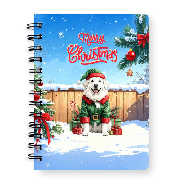 Ninety3POD Merry Christmas Woofmas Xmas Noel Great Pyrenees Elf Candy Cane Snow Spiral Bound Journal Pyr Dog Lover 5x7in Spiral Notebook 13017