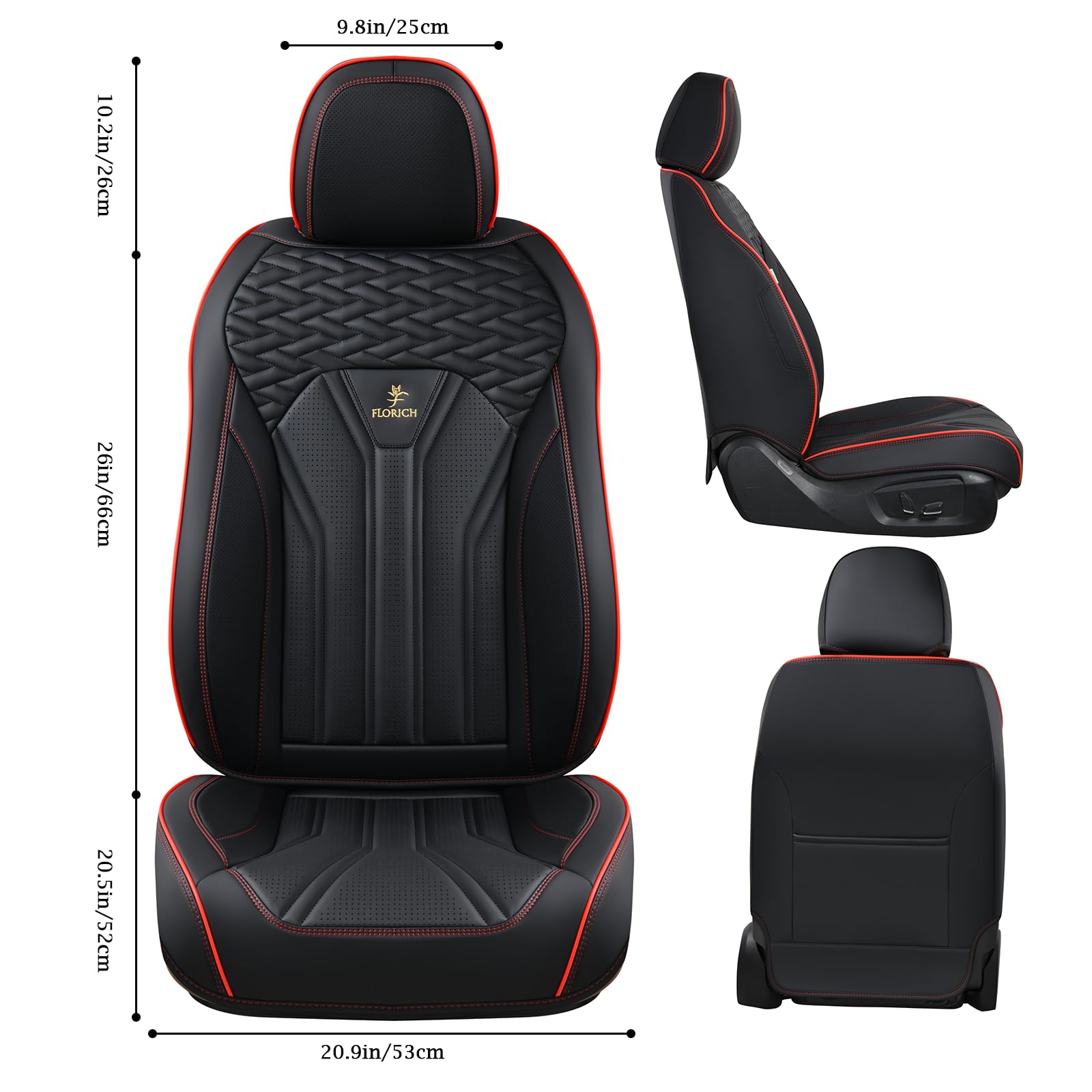 FLORICH Seat Covers for Cars, Waterproof Seat Covers, Leather Car Seat Covers 2 Pack, Universal Seat Cushion Protector for Most Cars Trucks SUV-Black&Red Line