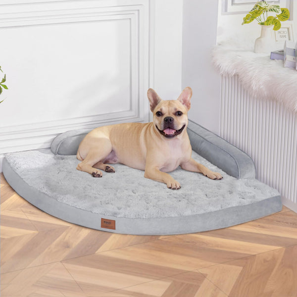 Dog Bed Medium Sized Dogs - Orthopedic Egg-Crate Memory Foam with Removable Washable Cover, Waterproof Pet Bed Couch with Non-Slip Bottom for Large Dog, Grey