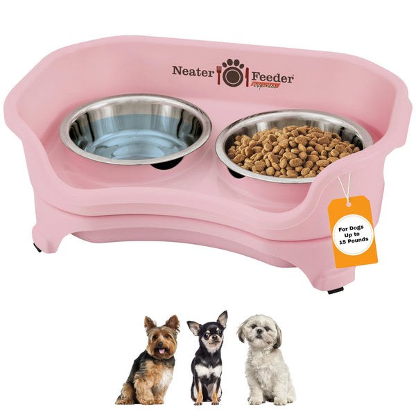 Neater Feeder Express Mess Proof Dog Bowls Elevated for Small Breeds Under 15 Lb, Made in USA, No Spill Raised Dog Food Bowl Stand, Stainless Steel Food and Water Bowl Set, Feeding Station, Pink