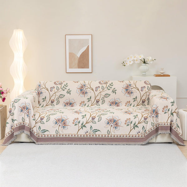 DREAMINGO Beige Floral Couch Cover Non Slip Reversible Jacquard Sofa Covers Washable Vintage Chenille Furniture Protector for 3 Seater Sofa Pet Sectional Couch Slipcover 71x134 Inch