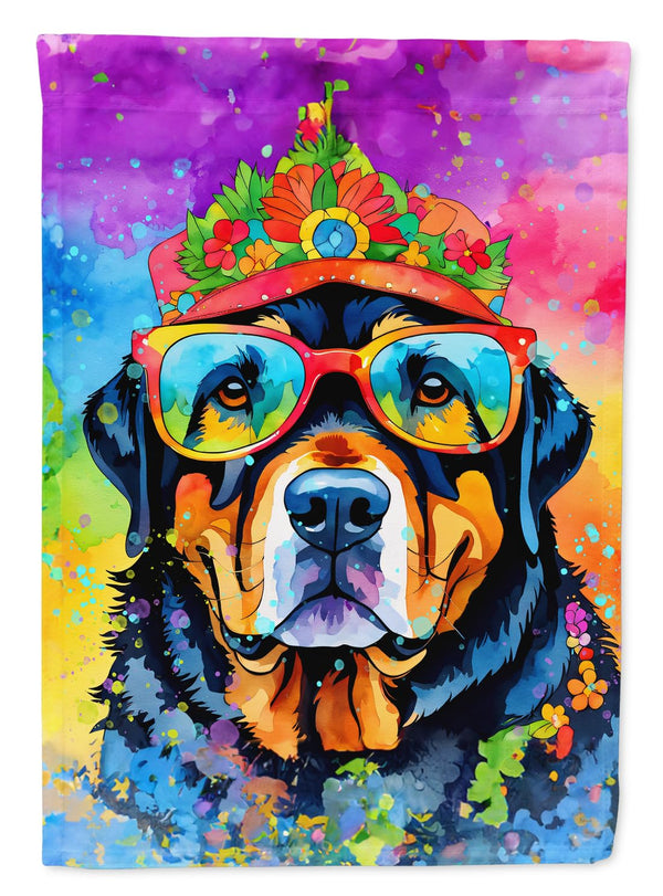 Caroline's Treasures DAC2547CHF Rottweiler Hippie Dawg House Flag Large Porch Sleeve Pole Decorative Outside Yard Banner Artwork Wall Hanging, Polyester, House Size, Multicolor