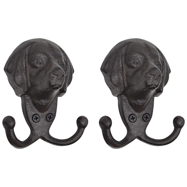 RIXIGOOD Cast Iron Wall Hooks - Rustic Dog Head Leash Holder, Wall Mount Coat Hooks, Heavy Duty Double Key Hook, Decorative Vintage Hanger for Entryway, Mudroom, Farmhouse Animal Decor 2 Pack