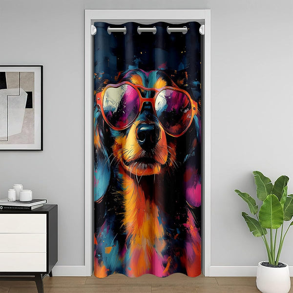 Manfei Cool Dog Door Curtain for Doorway Privacy,Hippie Graffiti Painting Sliding Closet Door Curtains Watercolor Puppy Artwork Privacy Curtain Cover for Room Divider Not Blackout Curtain,W42 X L80