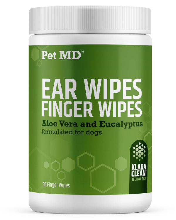 Pet MD Dog Ear Cleaning Wipes – Otic Cleanser for Dogs, Soothing Ear Care with Aloe Vera & Eucalyptus, Finger Wipes, 50 Count