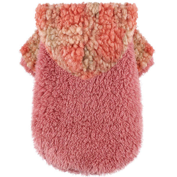Fleece Dog Sweater Hoodie Warm Fuzzy Velvet Sweaters Winter Clothes for Small Dogs Girl Boy (Orange Plaid, Small)