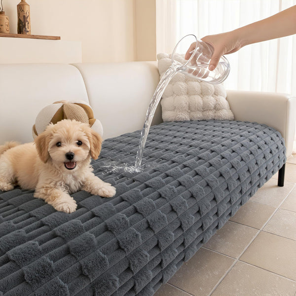 MYSKY HOME 100% Waterproof Couch Cover for Dog, Plush Pet Couch Covers for Sofa Washable, Couch Covers for 2 Cushion Sofa Pet Friendly, Non-Slip Sofa Covers Slipcover Protector, Dark Grey, 35"x63"