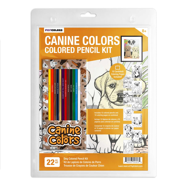 Pun Labs Canine Colors Colored Pencils & Coloring Pages for Dog Lovers | Gift Set of 12 PupThemed Colored Pencils with Funny Foil-Stamped Names Plus 10 Fun Coloring Pages