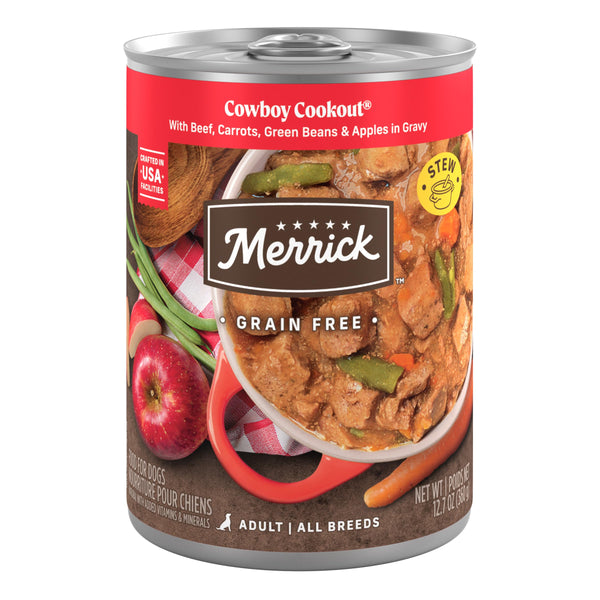 Merrick Grain Free Wet Dog Food, Cowboy Cookout Recipe With Real Deboned Beef, Canned Adult Dog Food, 12.7 oz. Can