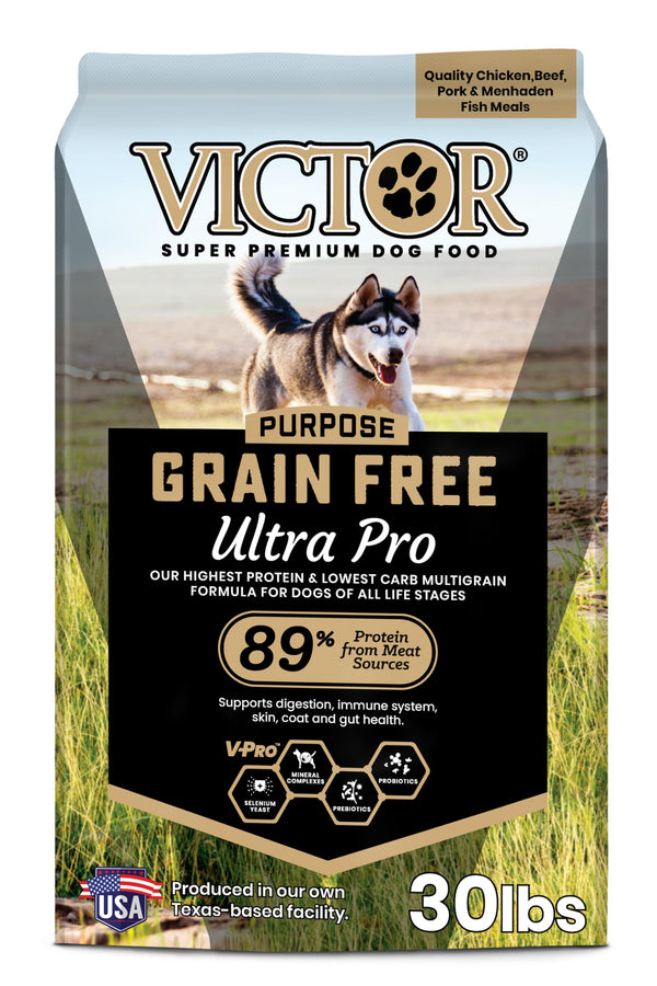 VICTOR Super Premium Dog Food – Grain Free Ultra Pro Kibble – High Protein, Low Carb for Active Dogs – 42% Protein Kibble for Sporting Dogs of All Breeds & Sizes, 30 lb