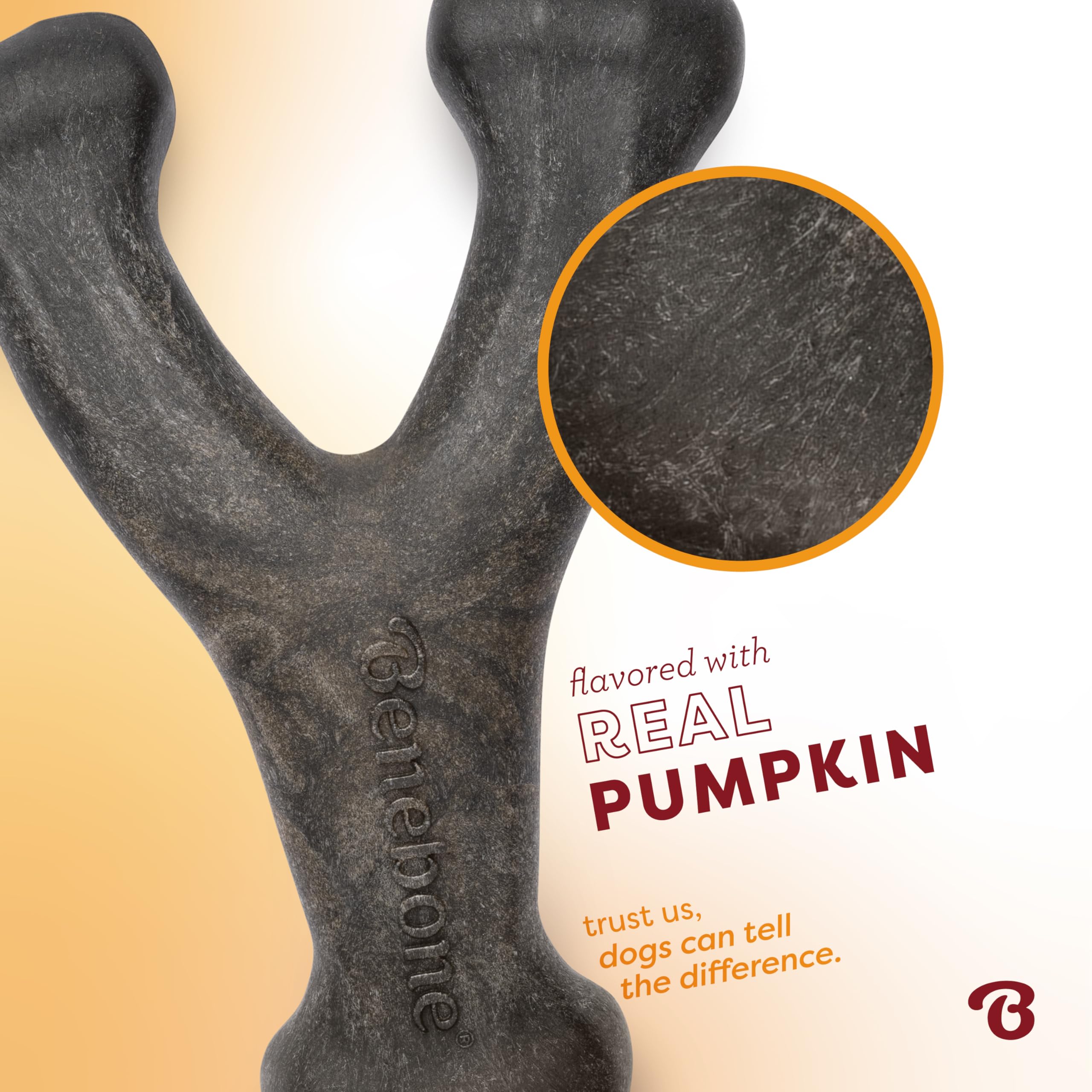 Benebone Pumpkin Spice Wishbone – Limited Edition Flavor, Durable Dog Chew Toy for Aggressive Chewers, Made in USA, Medium