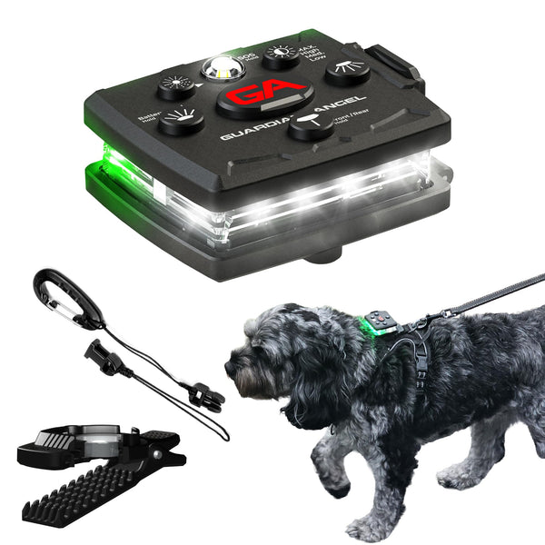Guardian Angel Dog Walking Safety Light – Micro Series (White/Green) – Ultra Bright LED, 3+ Mile Visibility – Attaches to Collar, Leash, or Harness – Includes Jaw Lock Mount & Tether