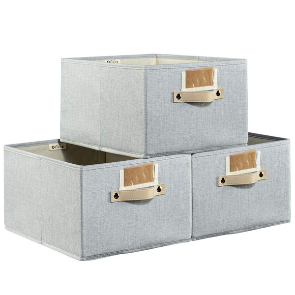 Decorative Storage Baskets for Closet, Large Fabric Organizing Bins for Shelves, Foldable Storage Bins Cubes Organizer, Storage Basket Bin with Labels for Organizing Shelf Nursery Home Closet & Office