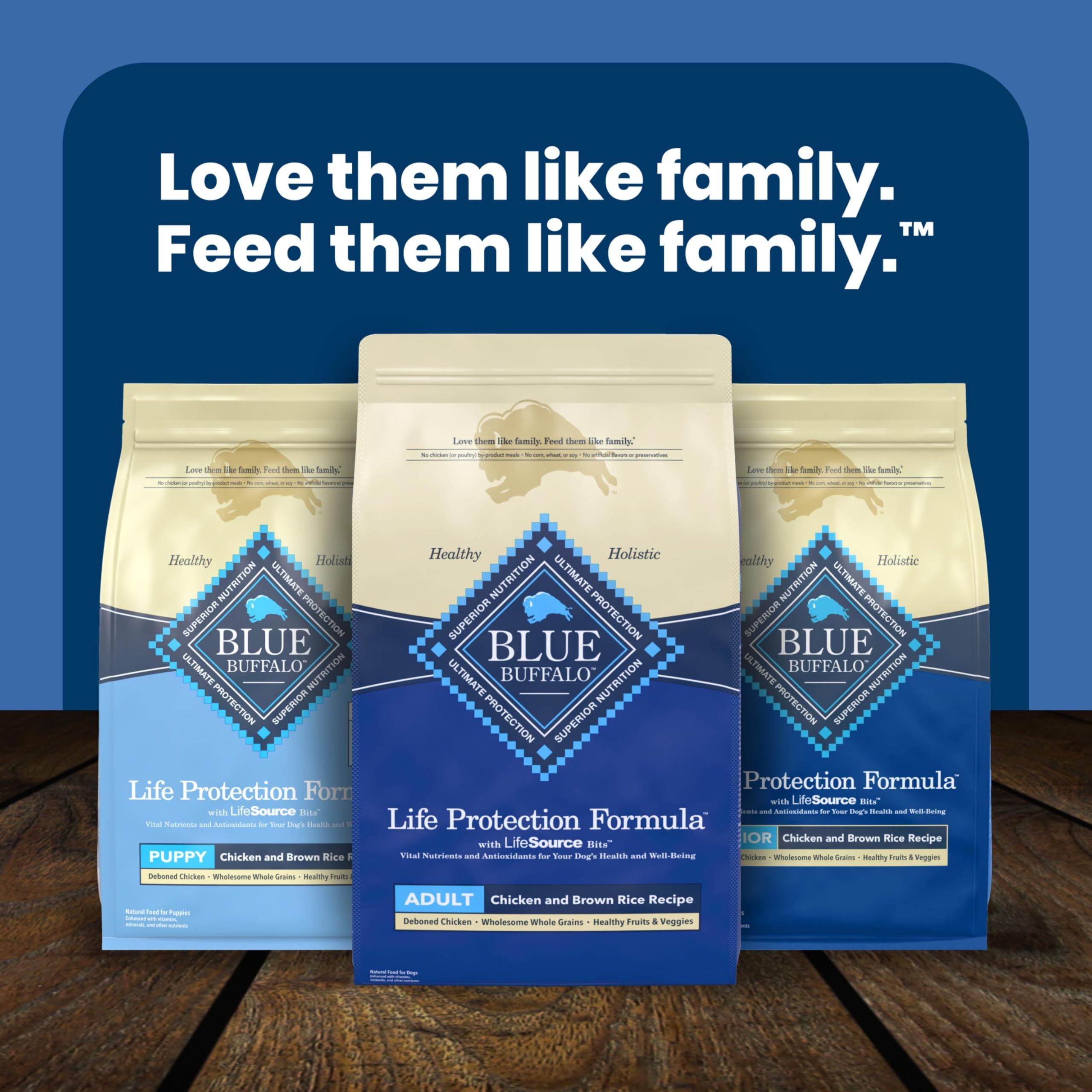 Blue Buffalo Life Protection Formula Chicken & Brown Rice Adult Dry Dog Food, Supports Immunity with Antioxidant-Rich LifeSource Bits, Promotes Healthy Muscle Development, Skin & Coat Health, 15 lbs.