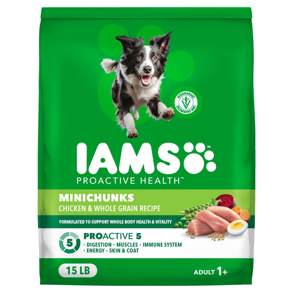 IAMS Proactive Health Minichunks Premium Dry Dog Food, Adult Dog Food Dry Recipe, 15 lb. Bag