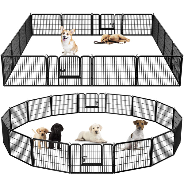 Dog Pen Pet Playpen Kennel Fence Outdoor Indoor Play Yard Puppy Exercise Barrier 31'' W x 24'' H 16 Panels (16 Panels, 24 Inches)
