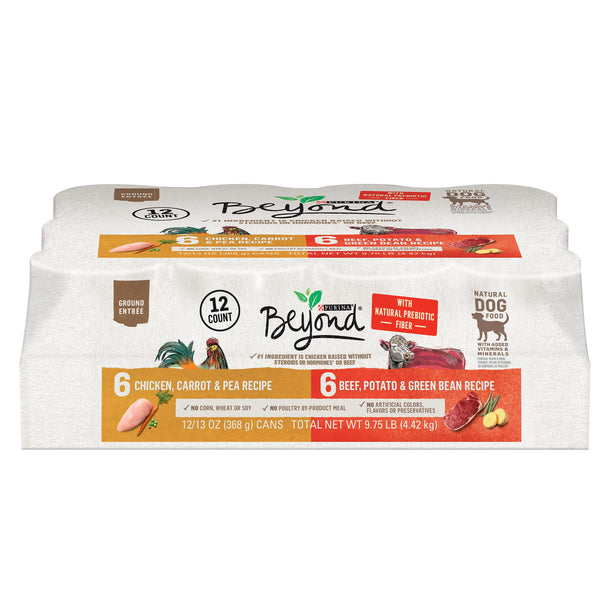 Purina Beyond Chicken, Beef and Cod Ground Entree Grain Free Wet Dog Food Variety Pack - (Pack of 12) 13 oz. Cans