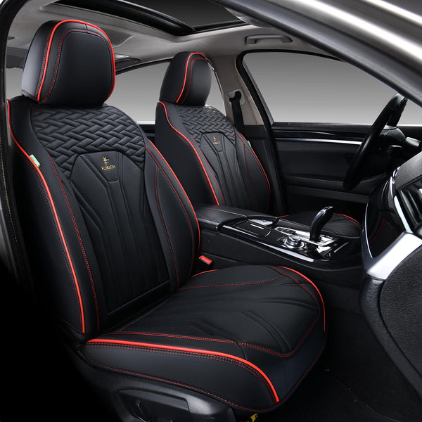 FLORICH Seat Covers for Cars, Waterproof Seat Covers, Leather Car Seat Covers 2 Pack, Universal Seat Cushion Protector for Most Cars Trucks SUV-Black&Red Line