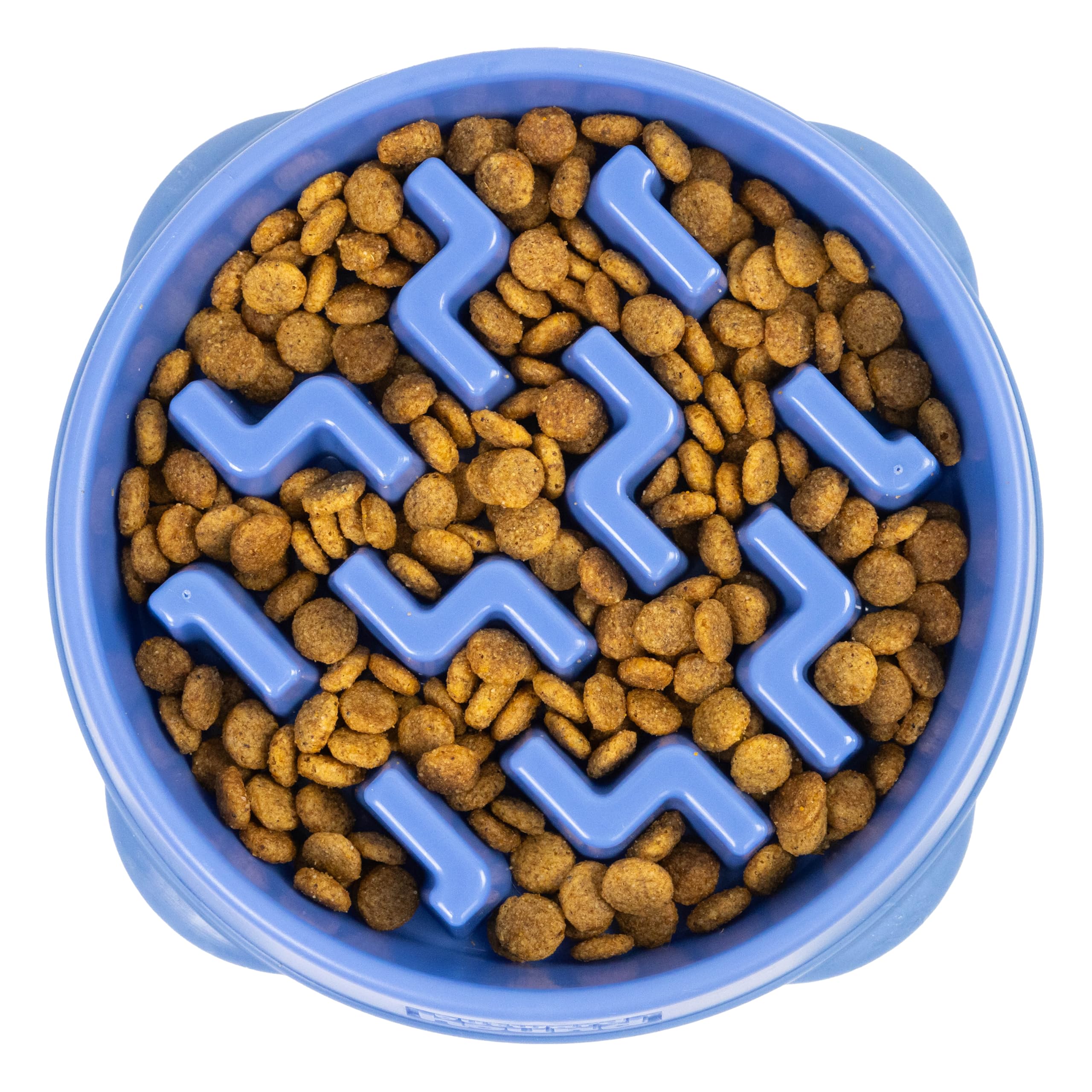 Outward Hound Fun Feeder Slo Bowl – Medium 2‑Cup Capacity, Slow Feeding, Small to Medium Dogs & Cats, Non-Slip, Blue, Notch Pattern
